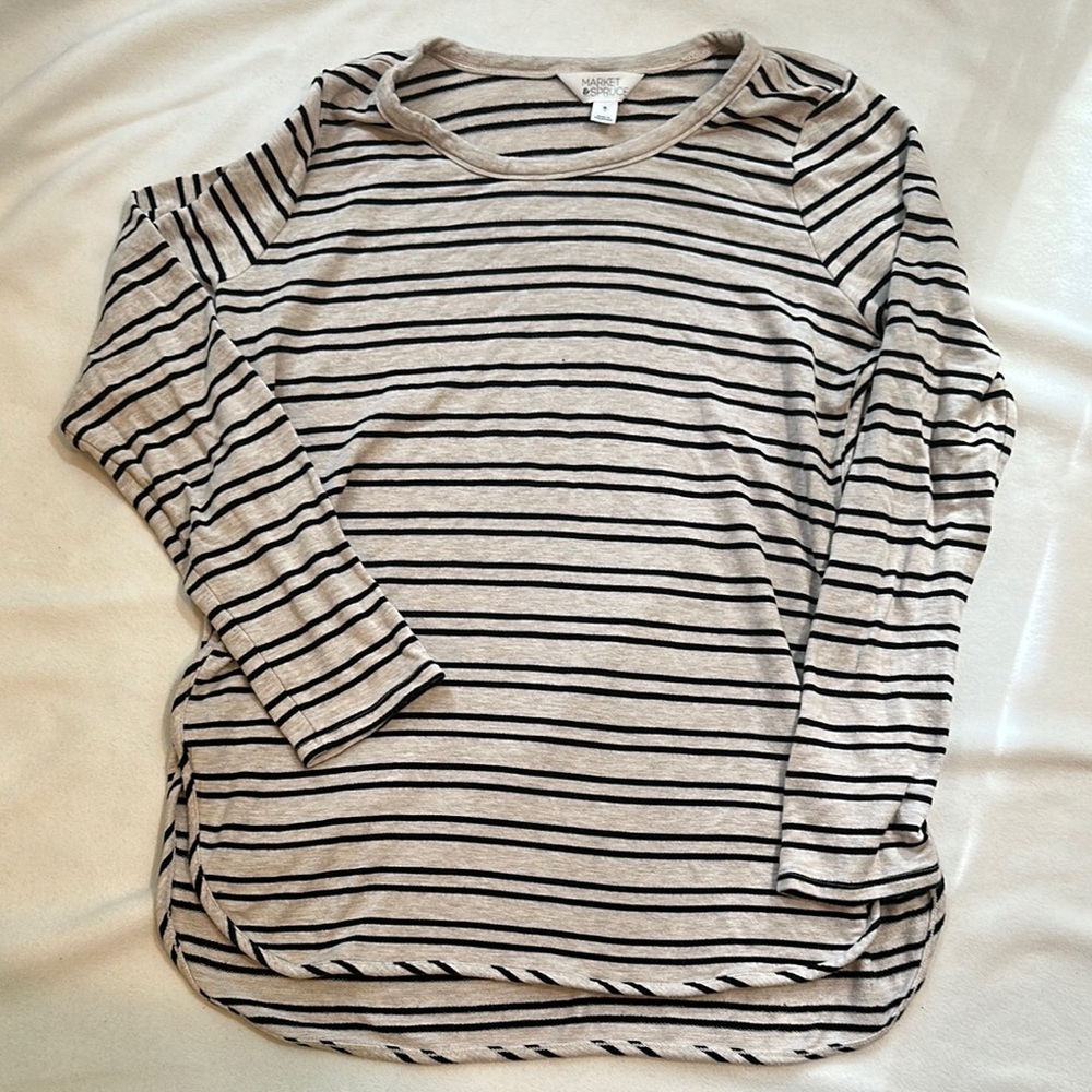 Market & Spruce Black and Oatmeal Relaxed Long Sleeve Tee